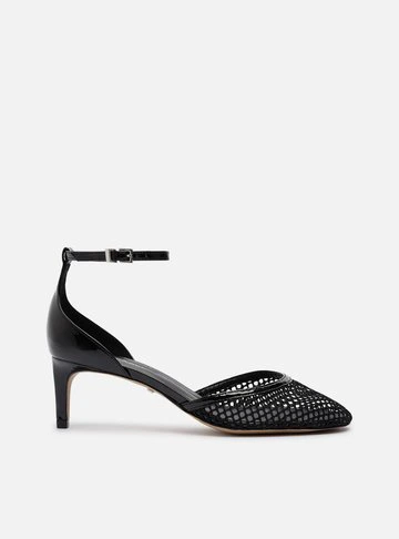 Scarpin Preto Salto Baixo Fino Aberto Tela