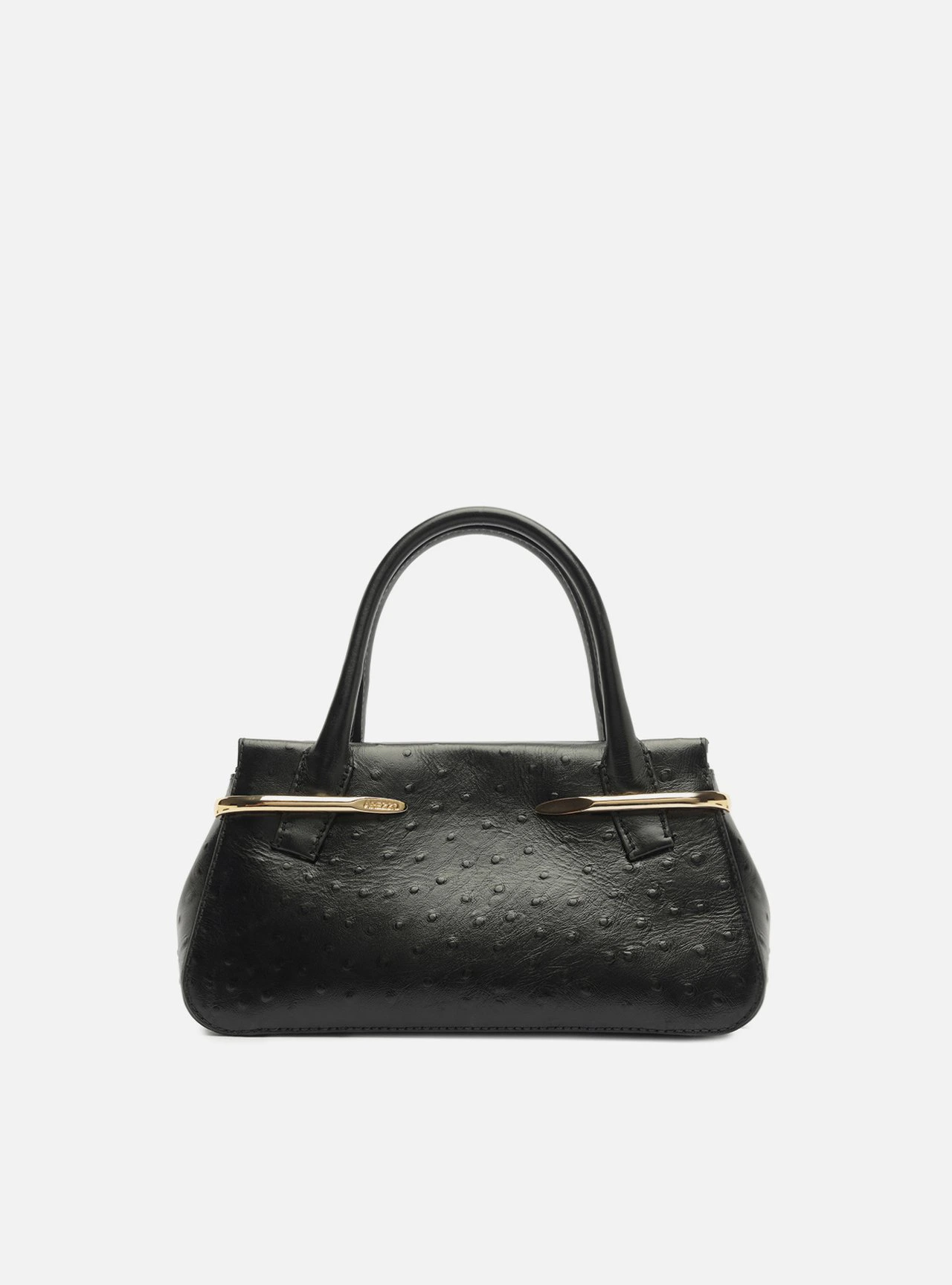 Bolsa Tote Preta Couro Média Metais Textura