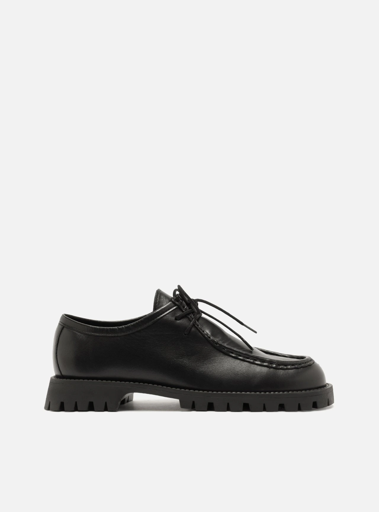 Mocassim Preto Couro Tratorado Amarração Siena