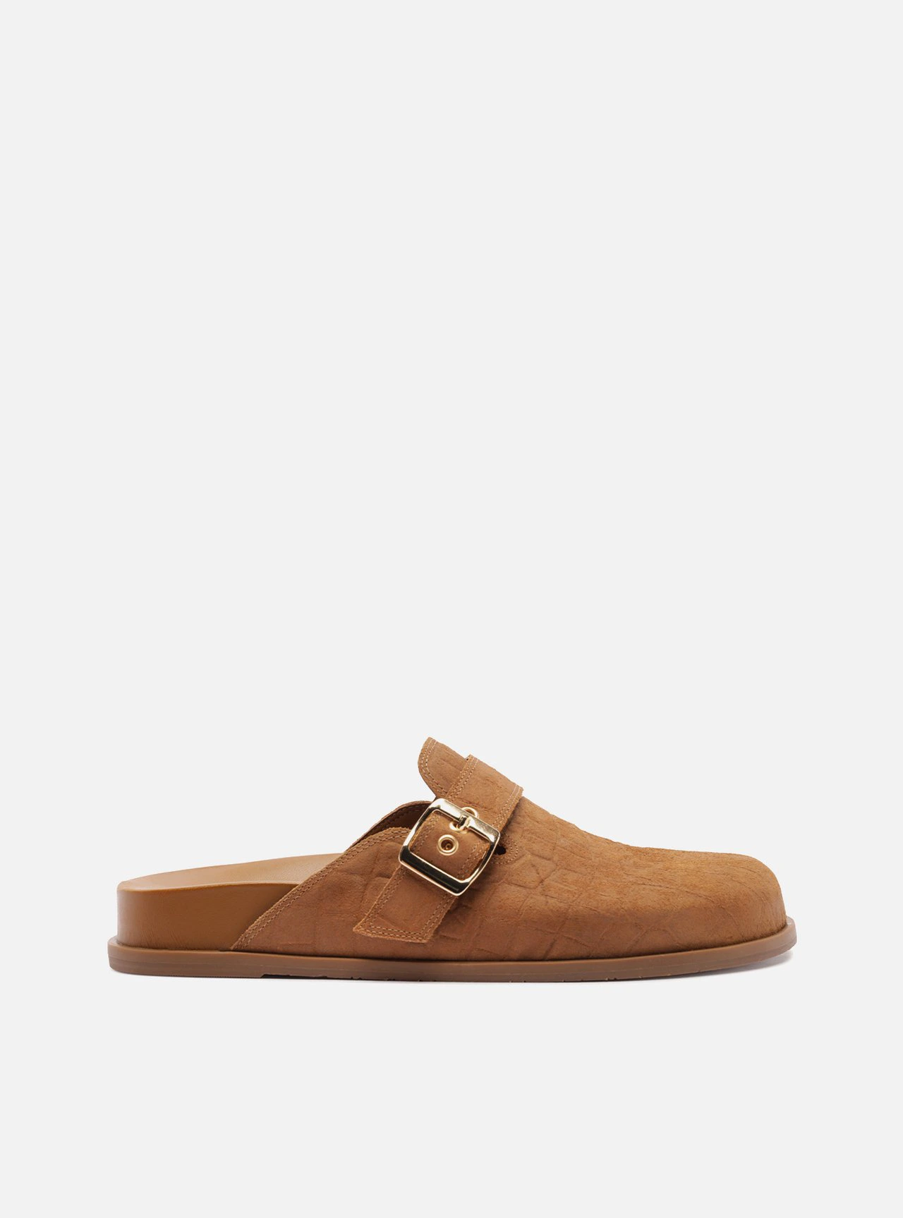 Mule Clog Marrom Acamurçada Croco Fivela