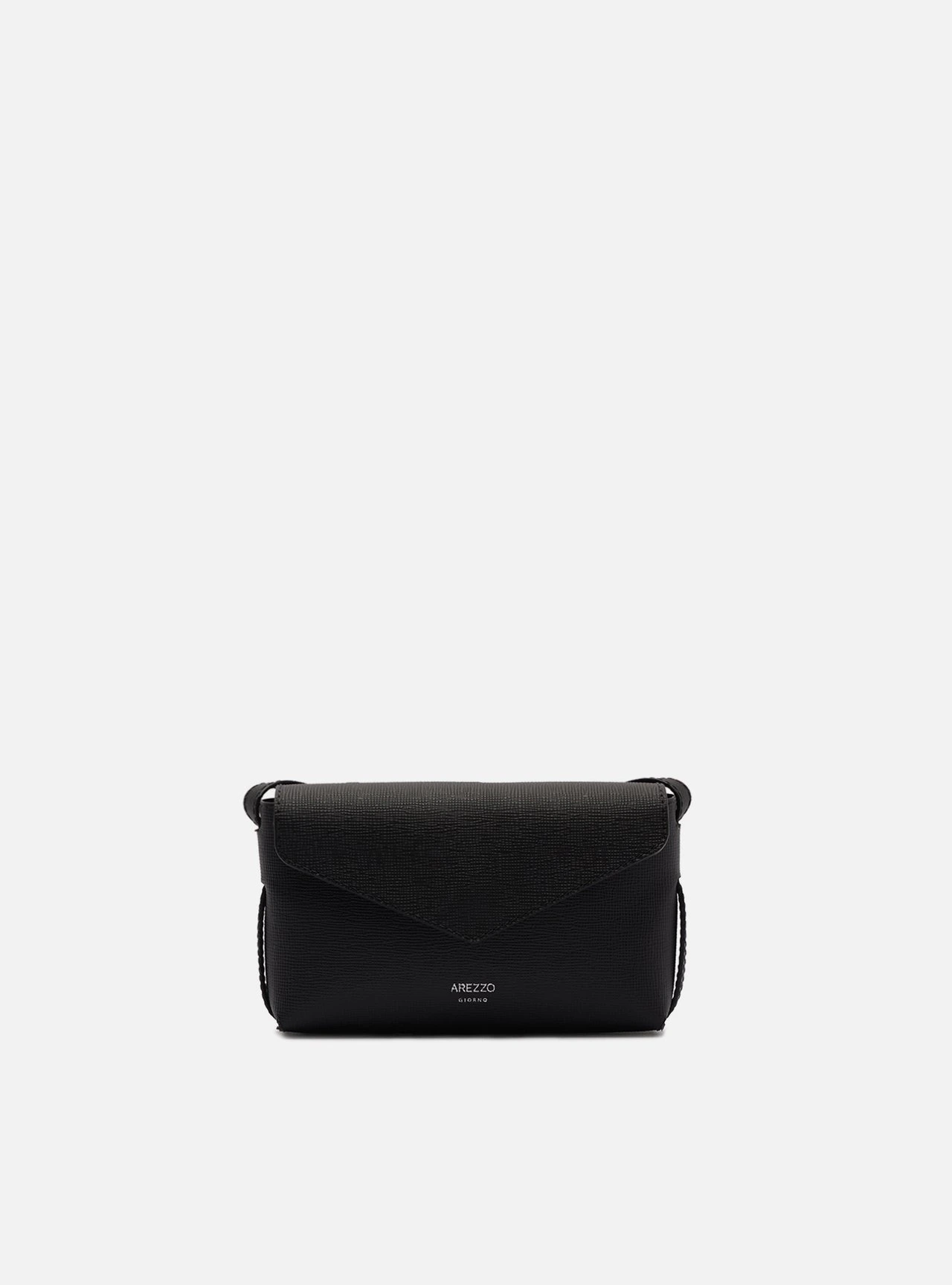 Bolsa Tiracolo Preta Pequena Granulada Alça Larga