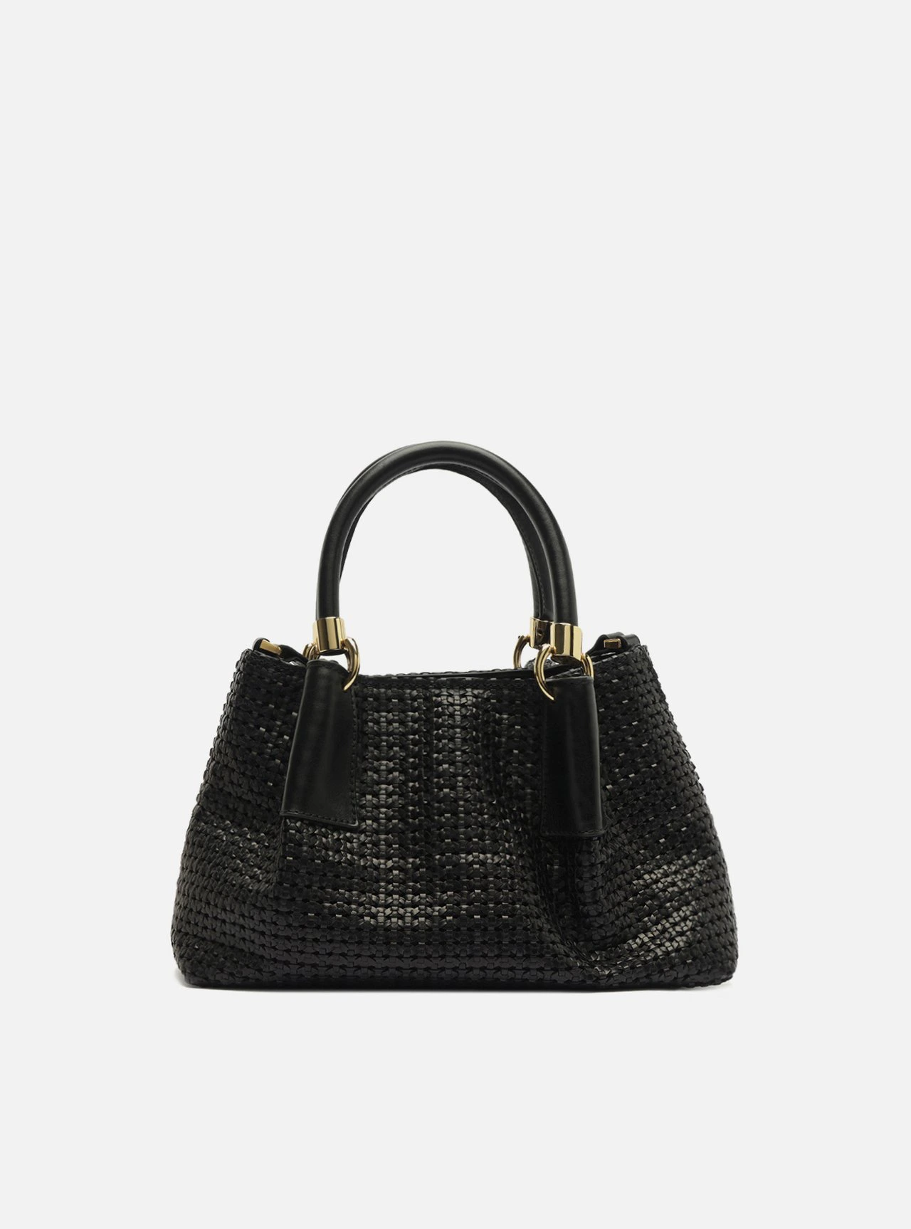 Bolsa Tote Preta Couro Tramada Média