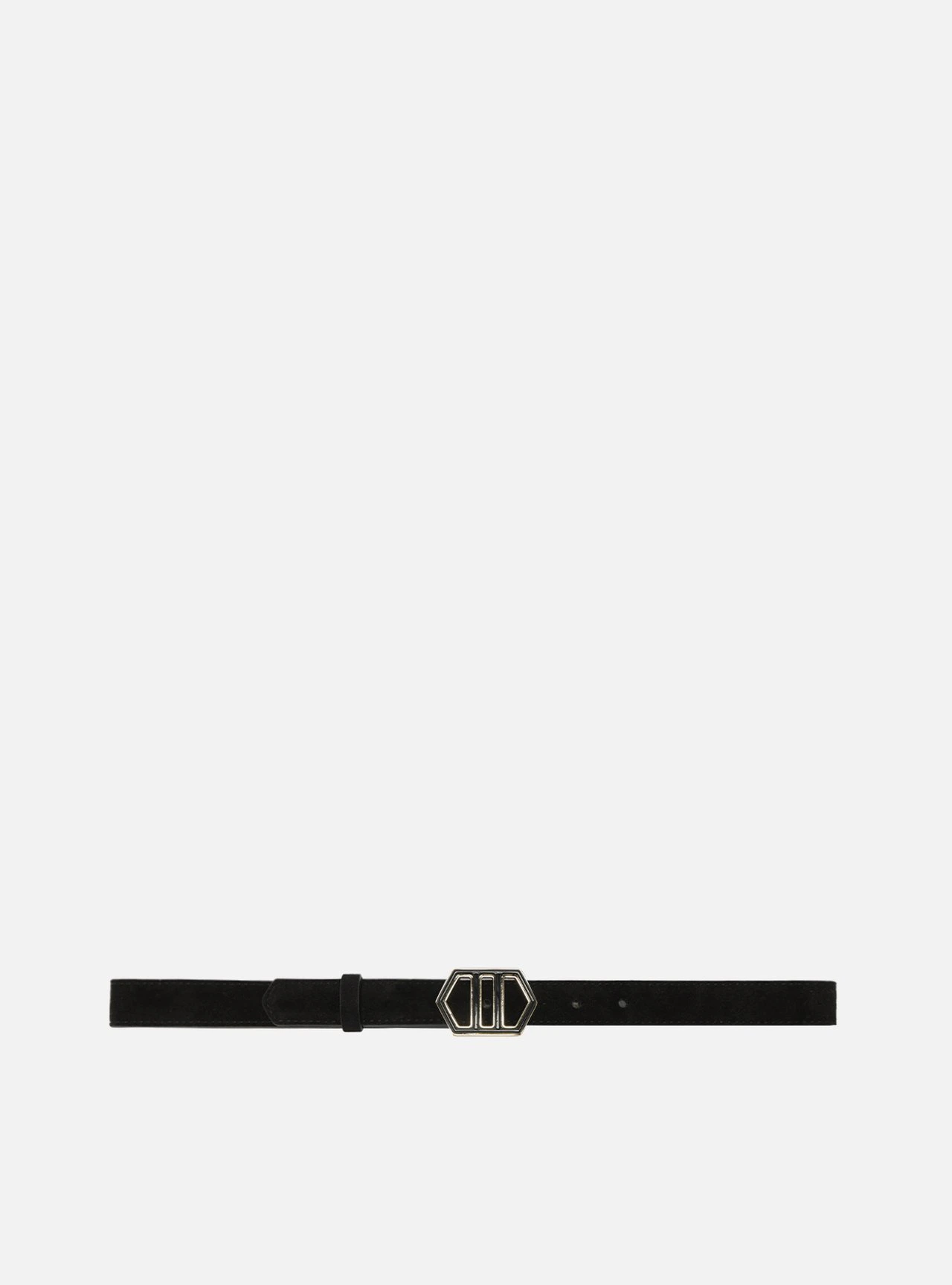 Cinto Preto Couro Fino Fivela Hexagonal