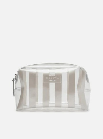 Necessaire Prata Listras Vinil Brizza