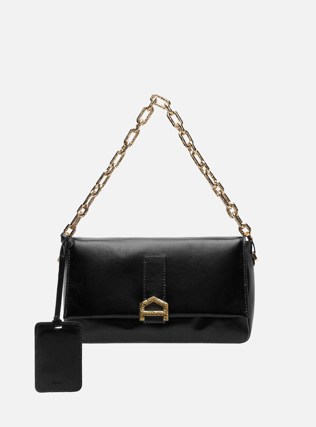 Bolsa Tiracolo Preta Couro Média Alça Corrente