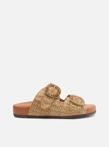 Sandália Papete Marrom Tramada Flatform Pedraria