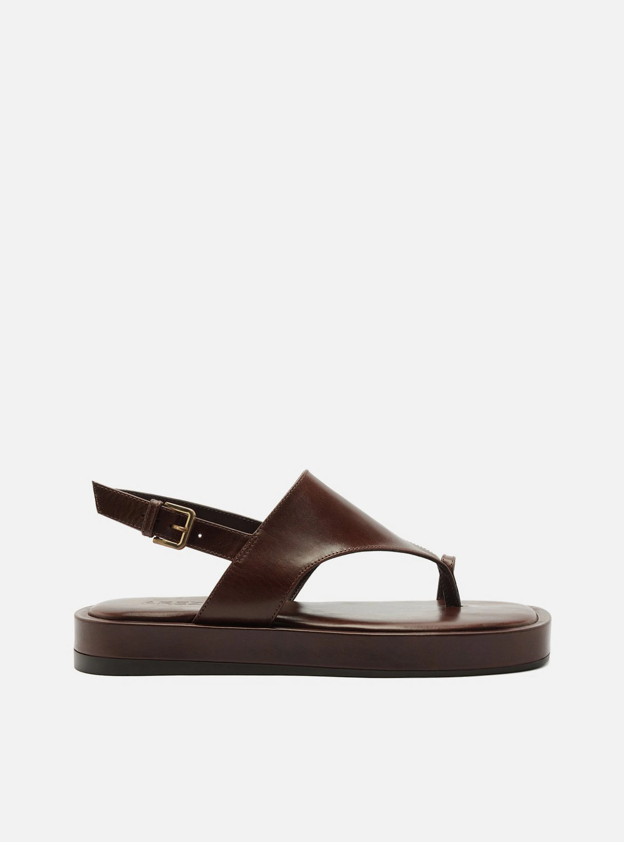 Sandália Marrom Couro Flatform Tira Dedo