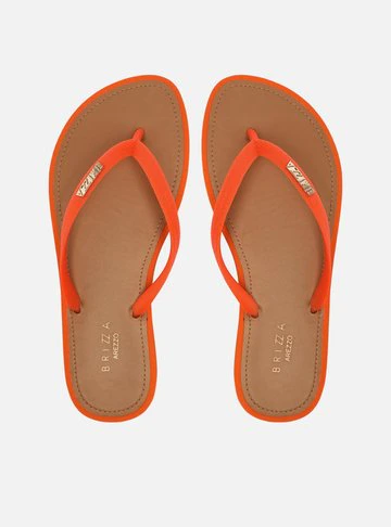 Chinelo de Dedo Tiras Laranja Palmilha Marrom