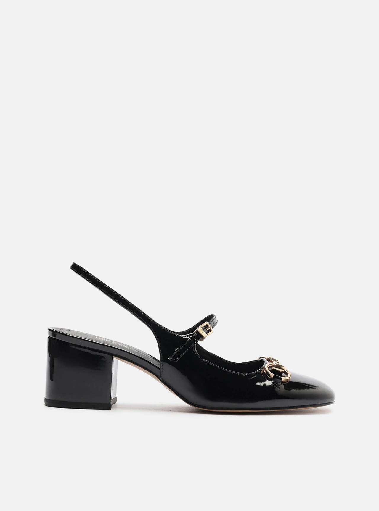 Sapato Boneca Preto Verniz Bloco Slingback