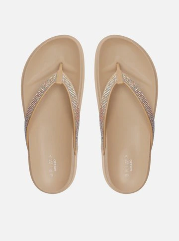 Chinelo de Dedo Bege Strass Lara Brizza