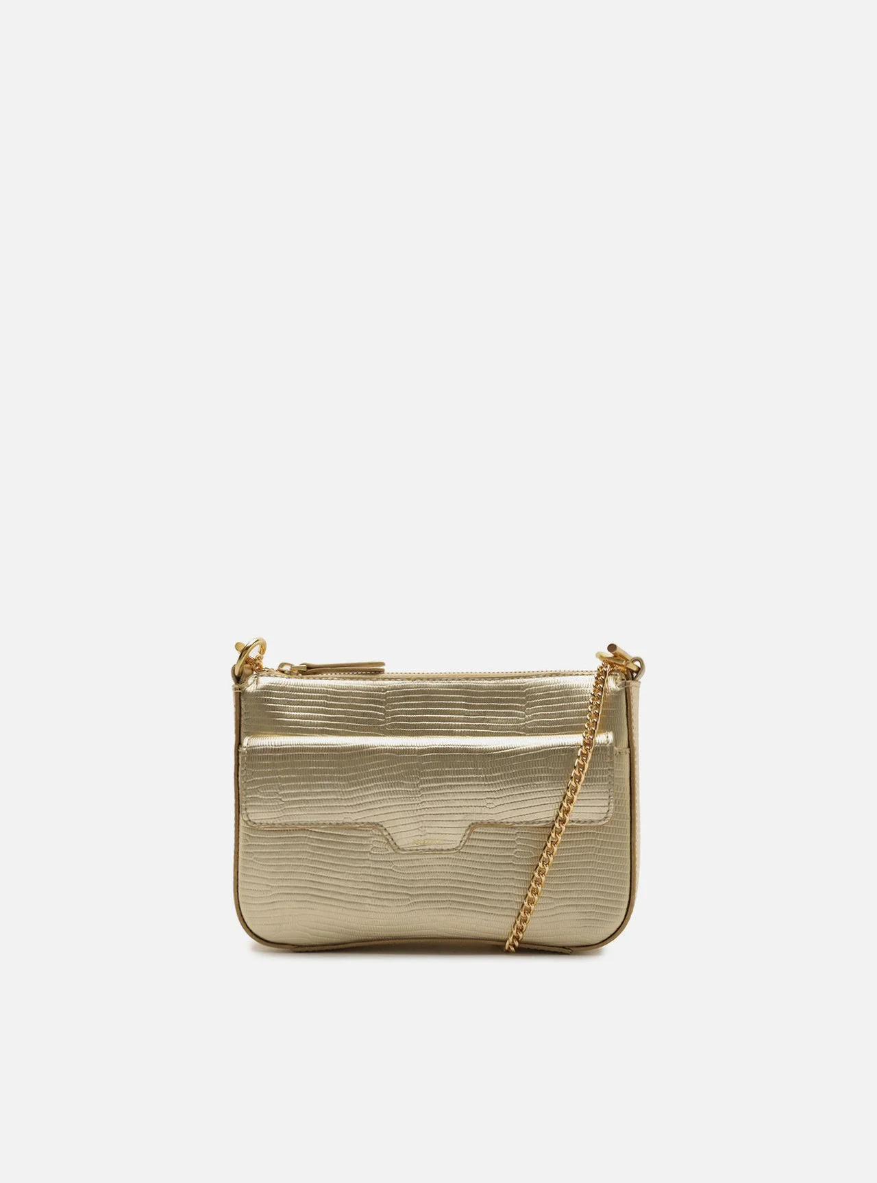 Bolsa Tiracolo Dourada Couro Pequena Corrente