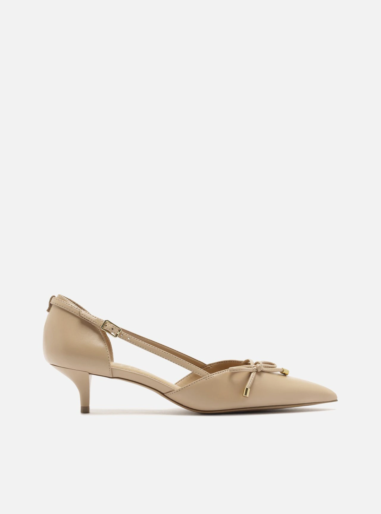 Scarpin Nude Couro Salto Fino Laço