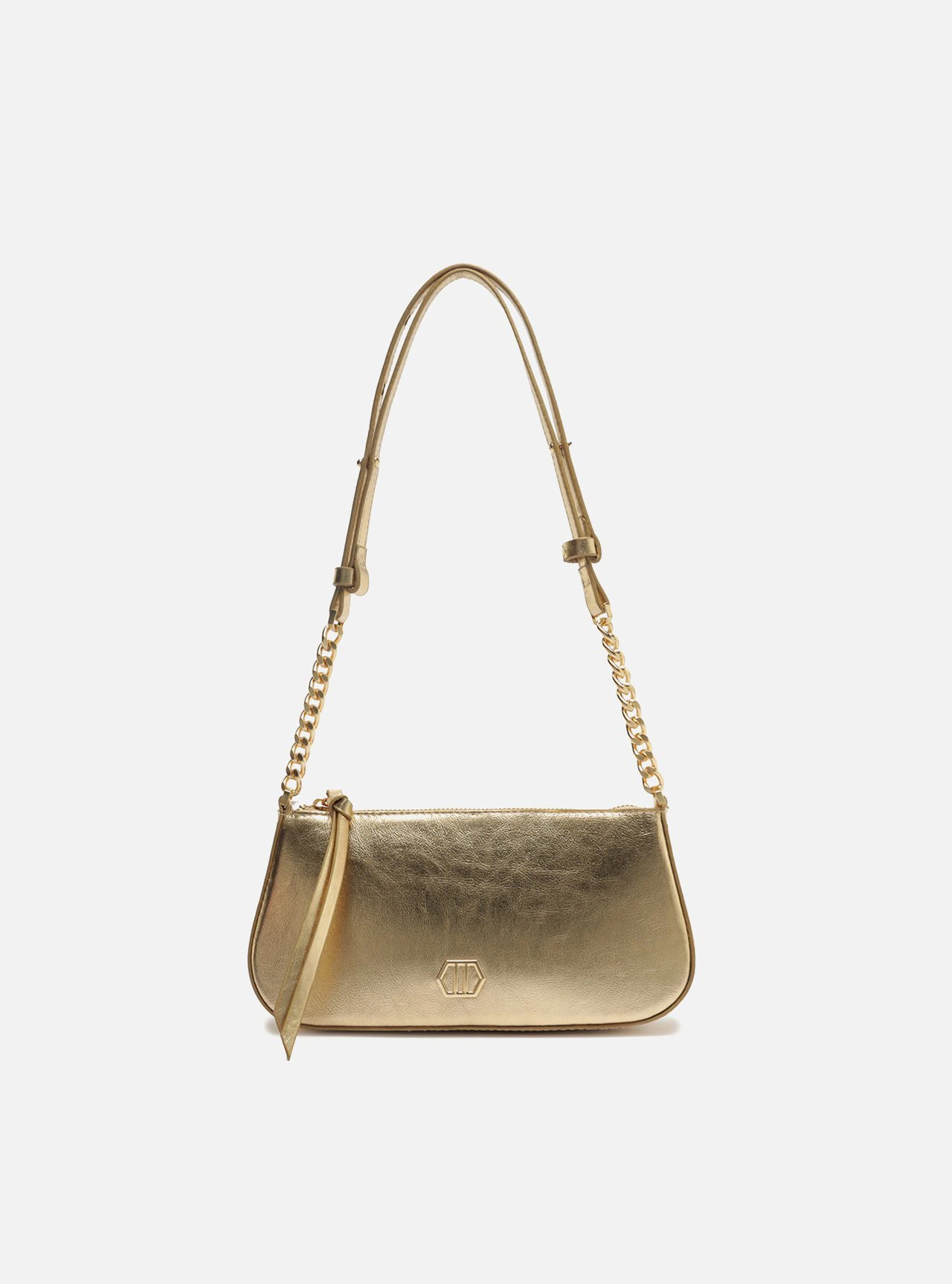 Bolsa Tiracolo Dourada Couro Pequena Corrente