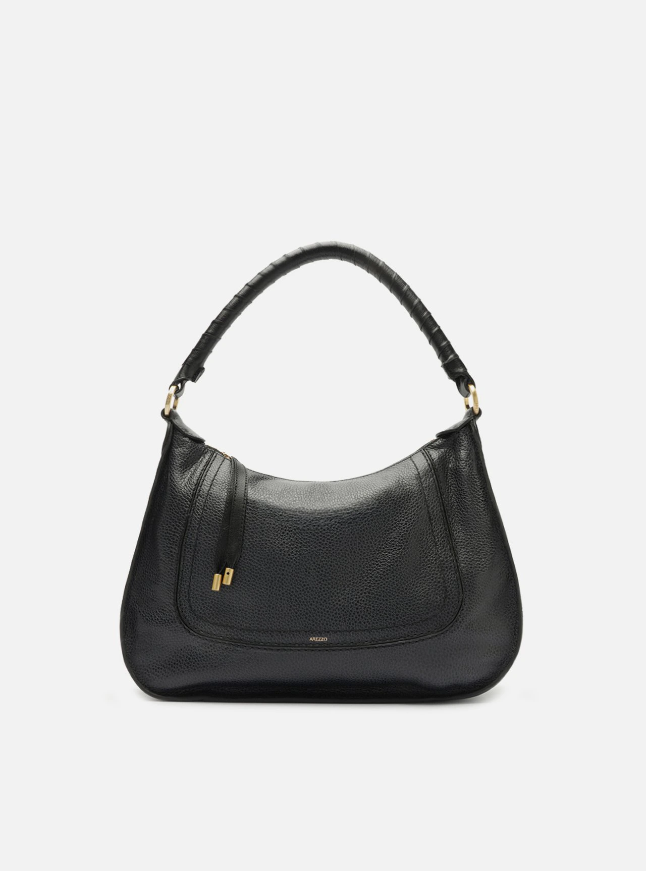 Bolsa Hobo Preta Couro Média Alça Trançada