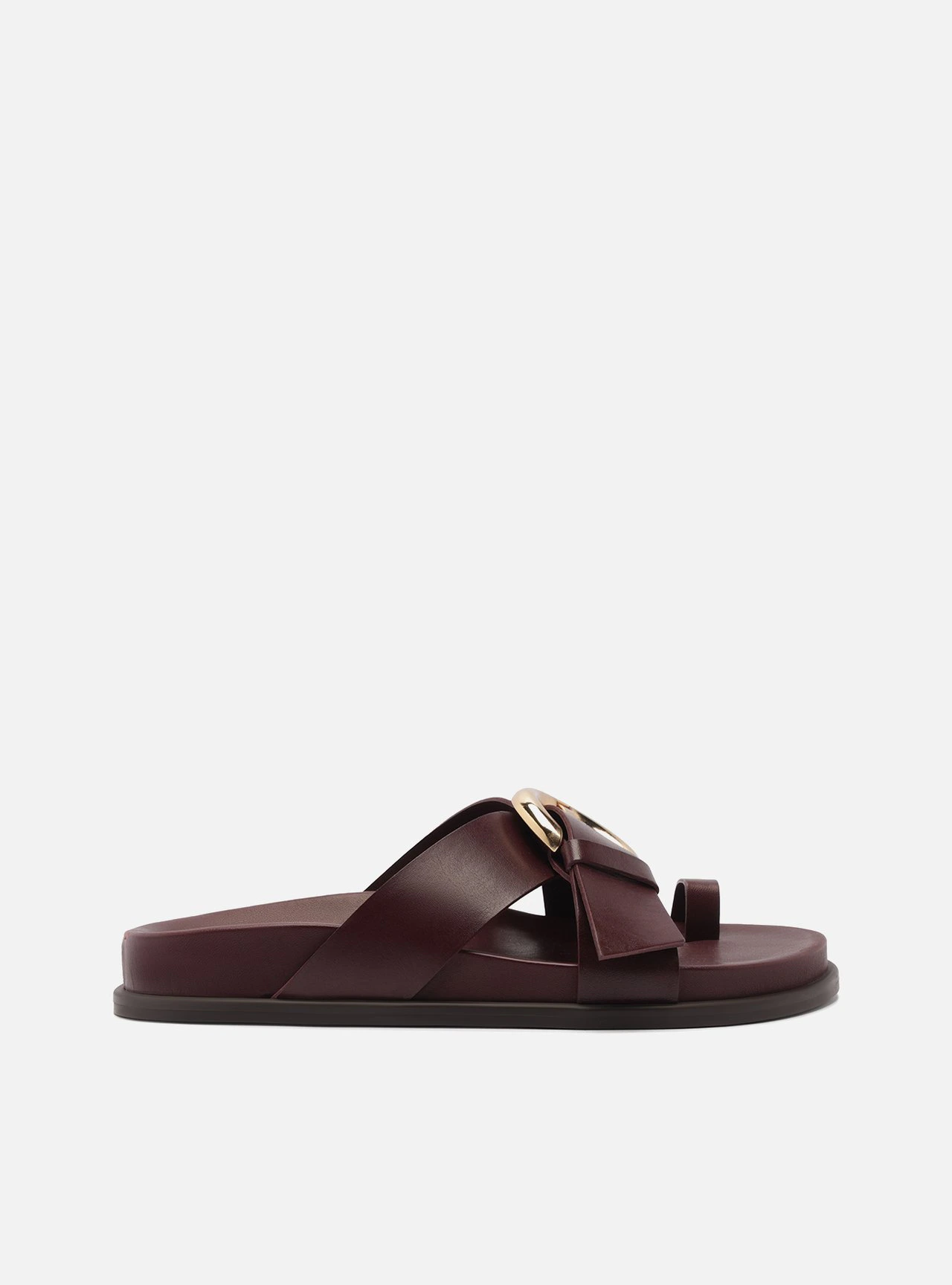 Sandália Papete Vermelha Couro Flatform Fivela Dourada