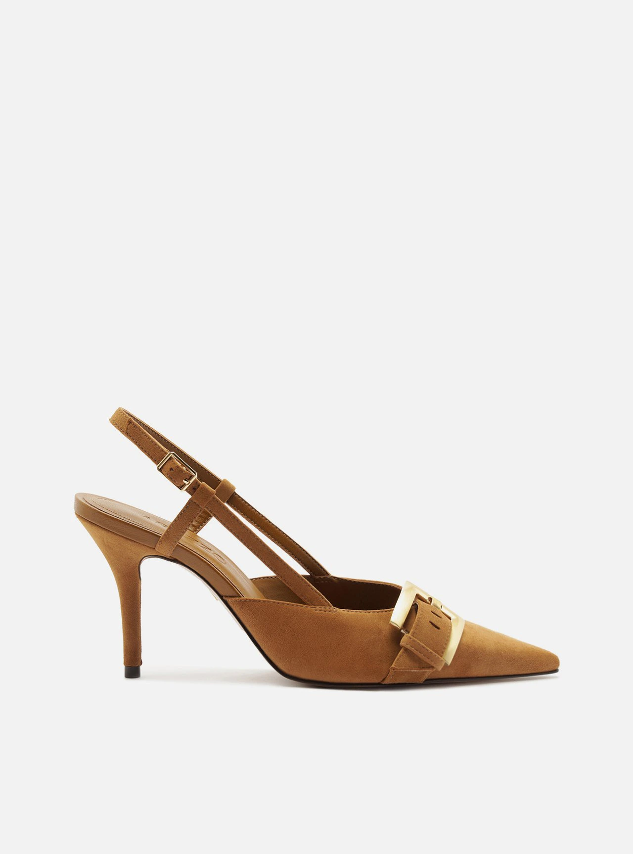Scarpin Marrom Acamurçado Salto Fino Fivela Slingback
