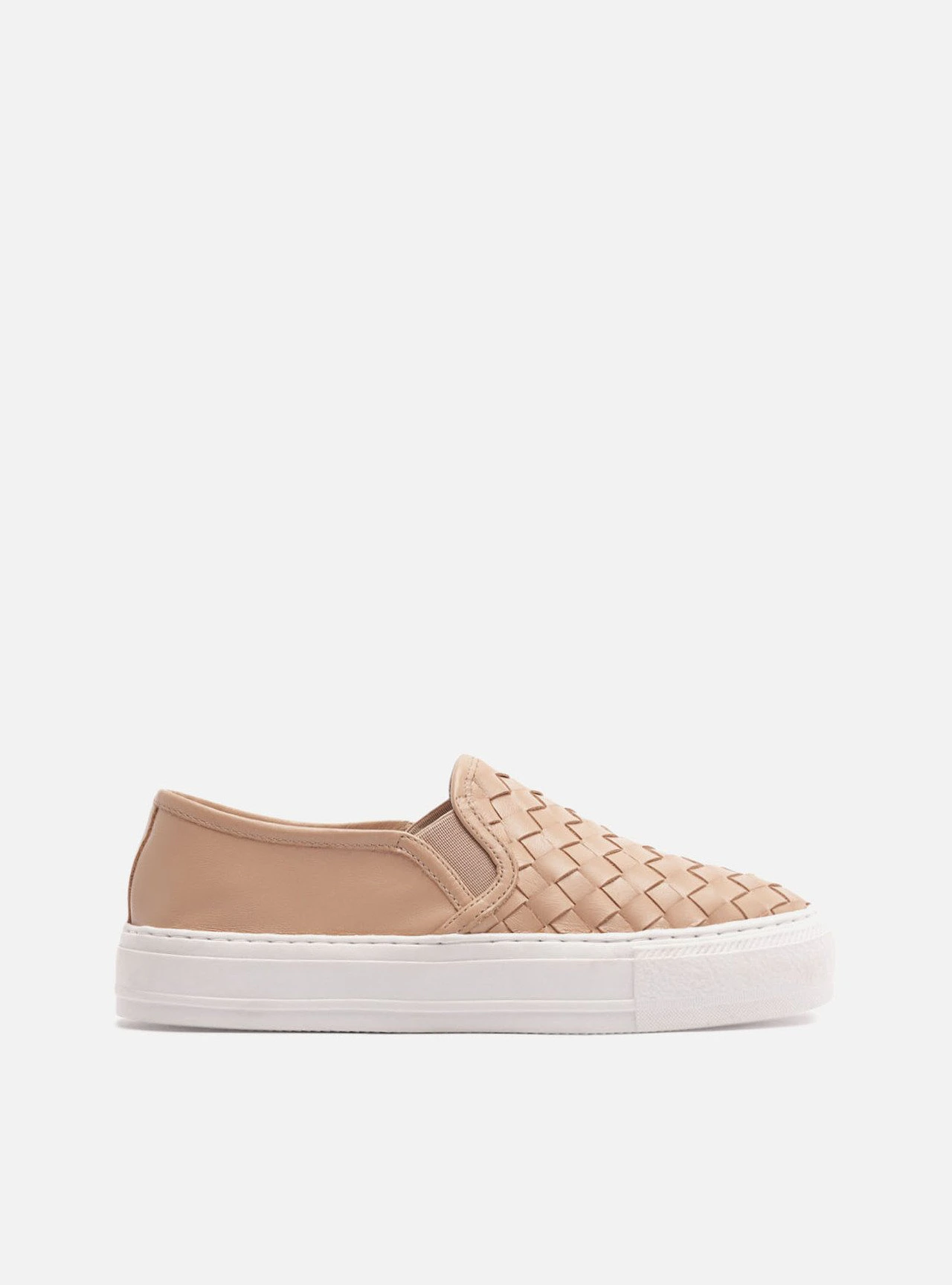 Tênis Nude Couro Salto Flatform Tressê