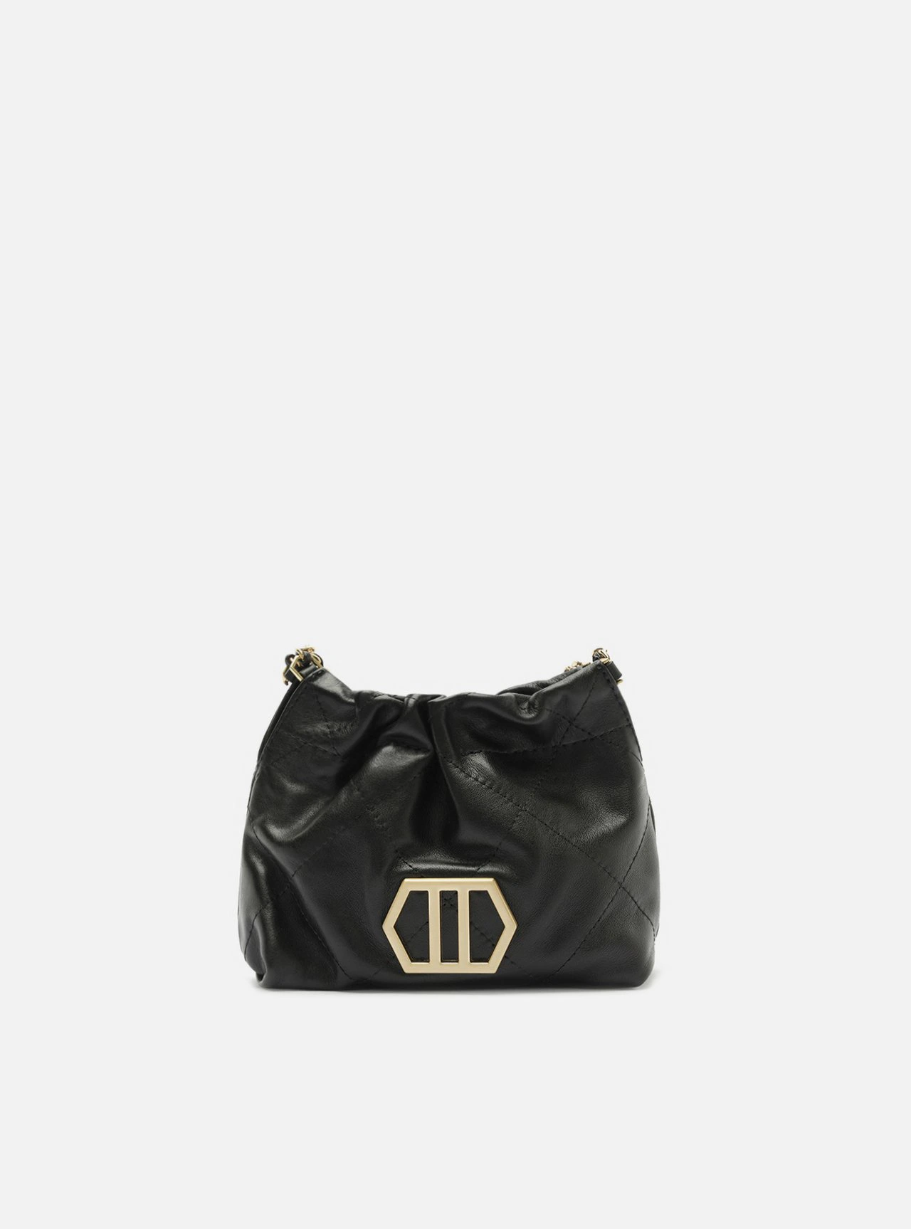 Bolsa Tiracolo Preta Couro Pequena Corrente Dourada