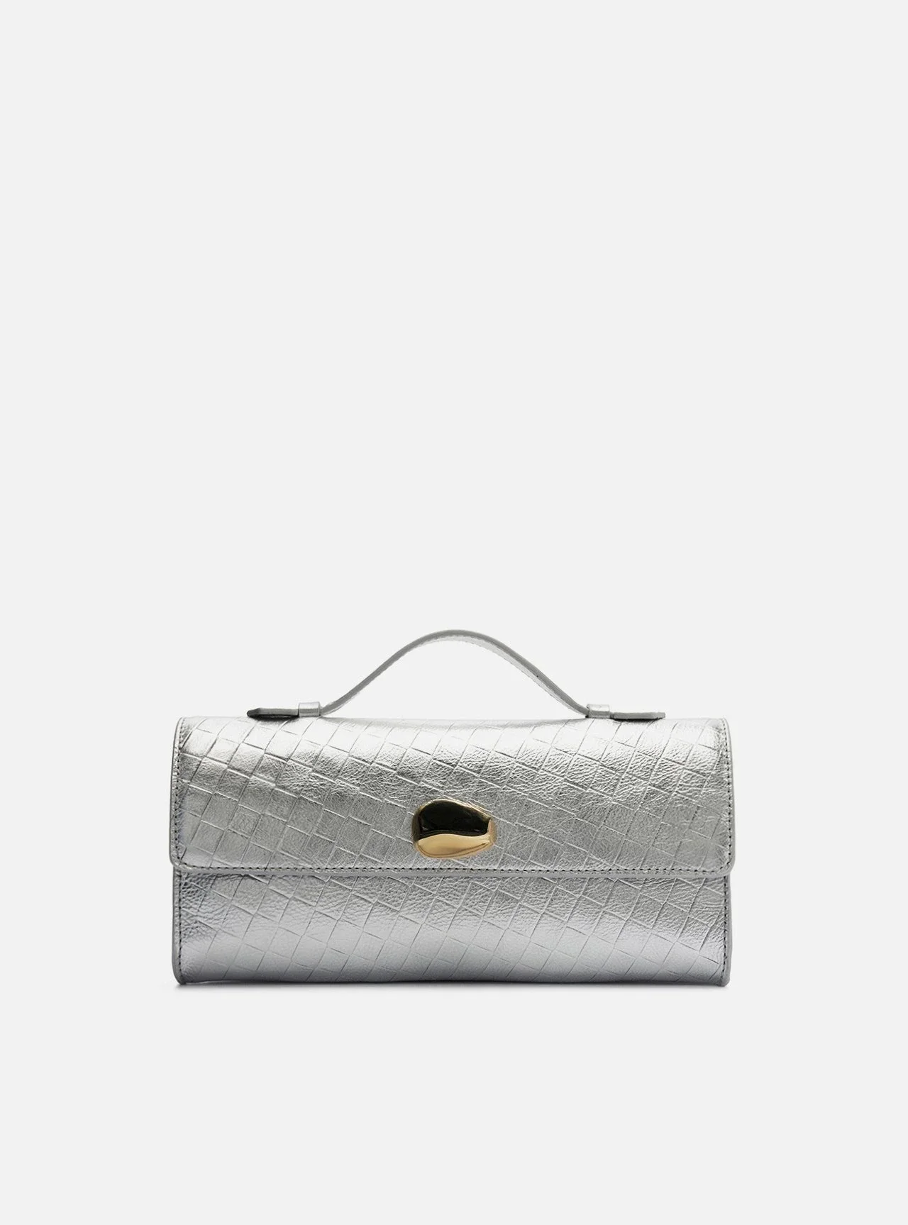 Bolsa Tiracolo Prata Couro Tressê Média Metal