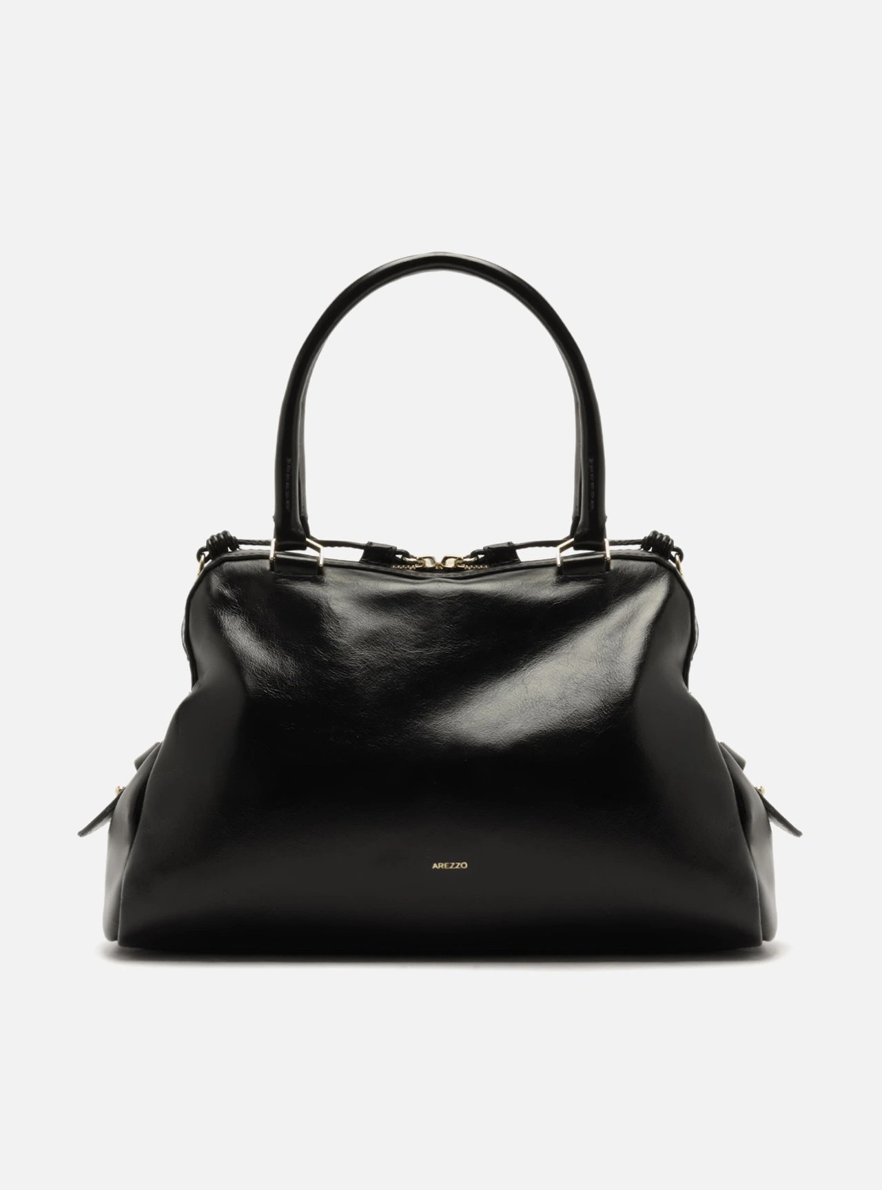 Bolsa Tote Preta Couro Grande Metais