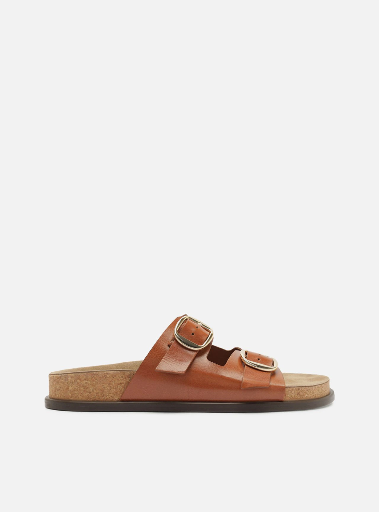 Sandália Papete Marrom Couro Flatform Metais