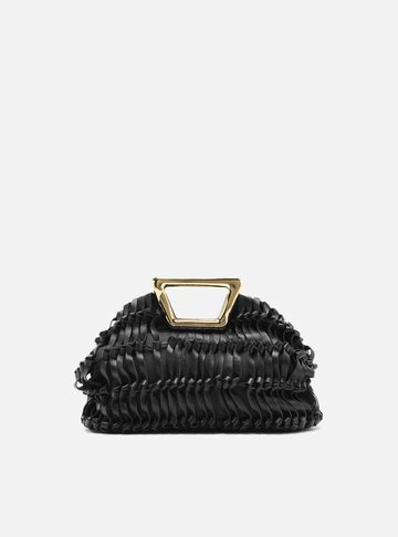 Bolsa Tiracolo Preta Couro Média Alça Metal