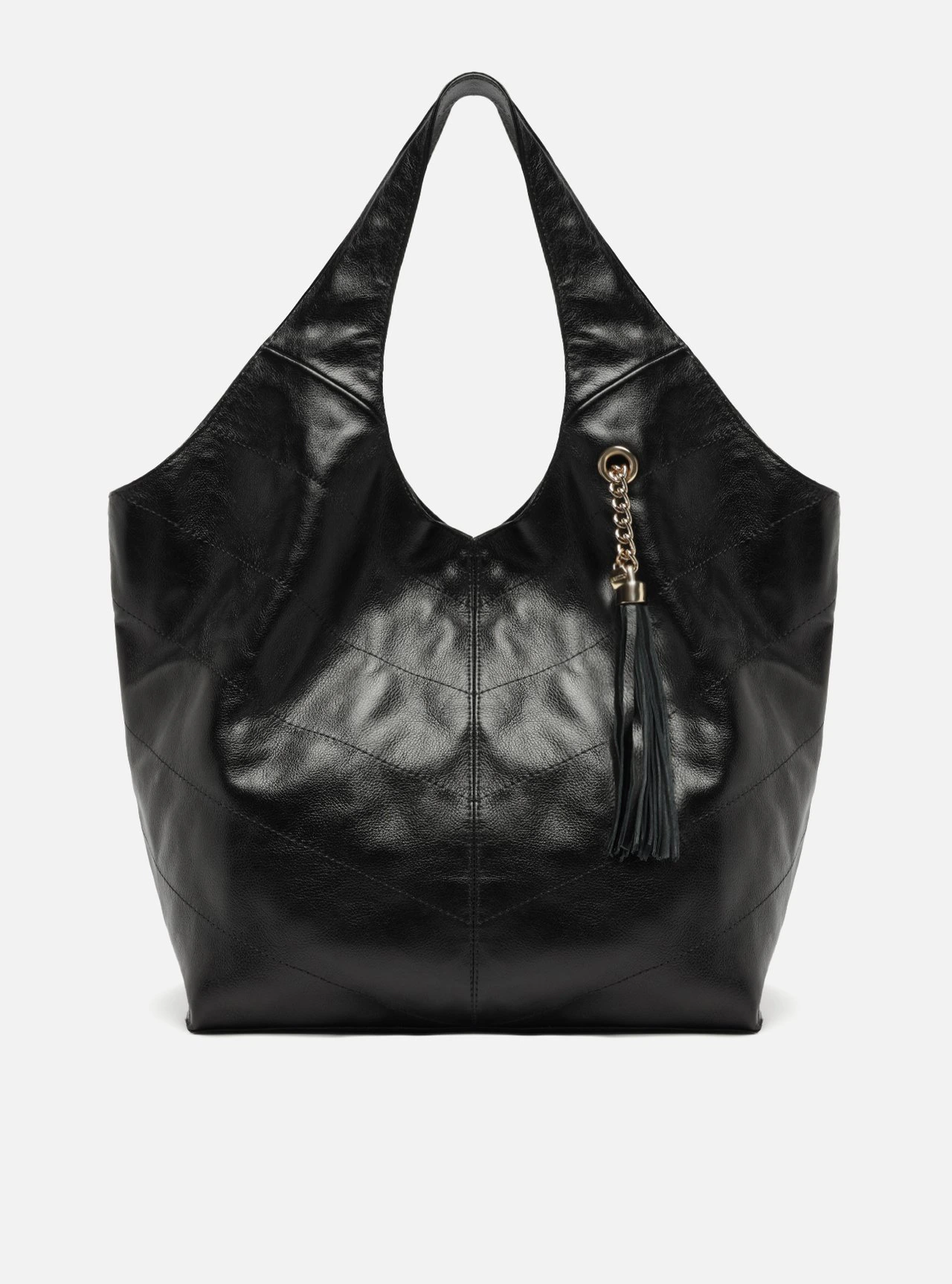 Bolsa Hobo Preta Couro Grande Barbicacho