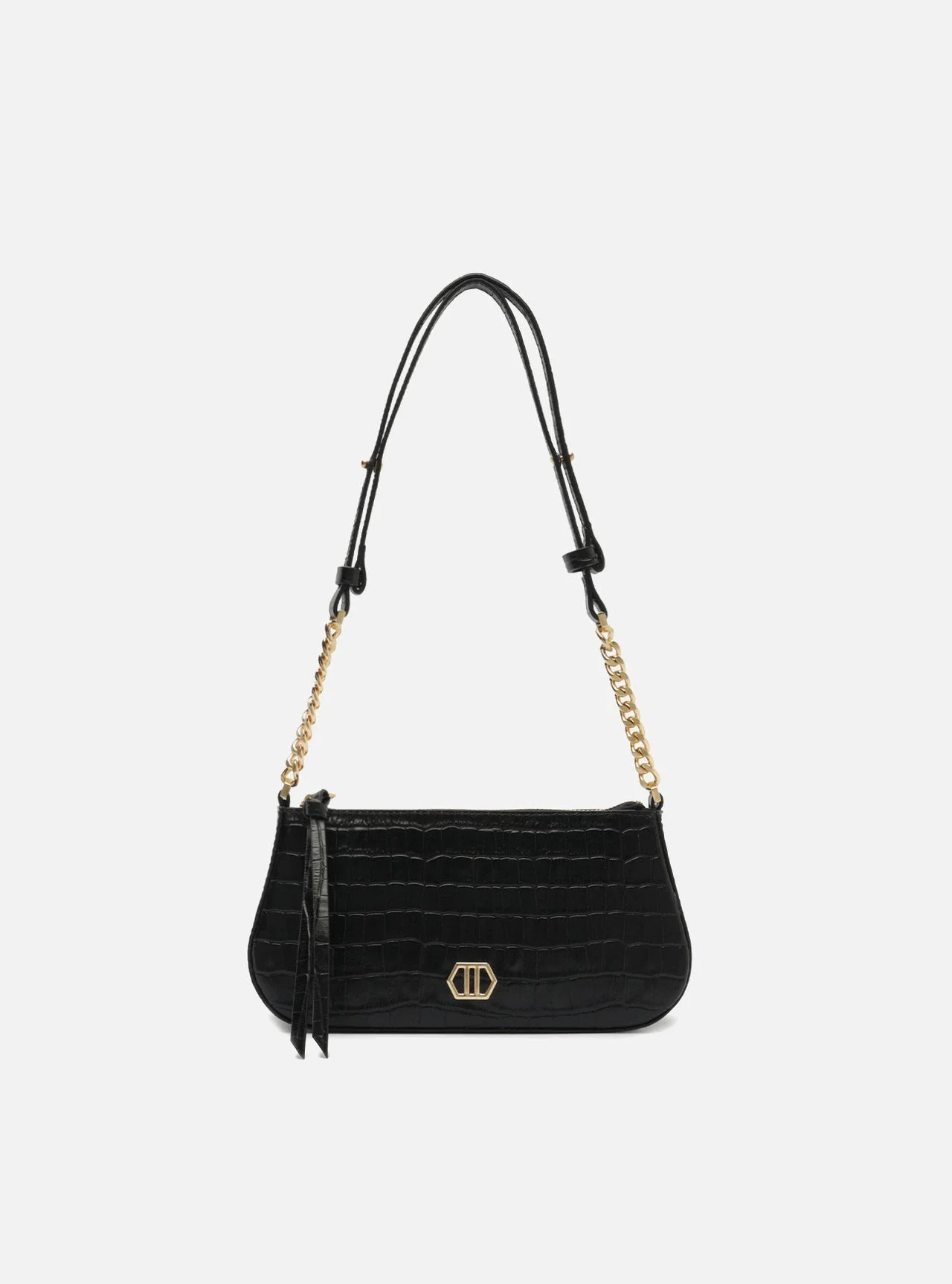 Bolsa Tiracolo Preta Couro Pequena Corrente