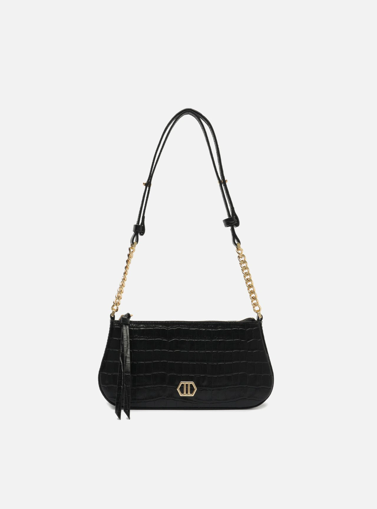 Bolsa Tiracolo Preta Couro Pequena Corrente