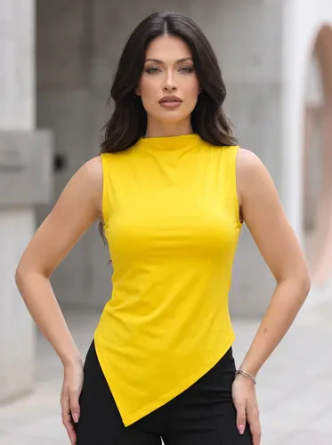 Blusa Básica Feminina Regata Assimétrica Elegante Casual