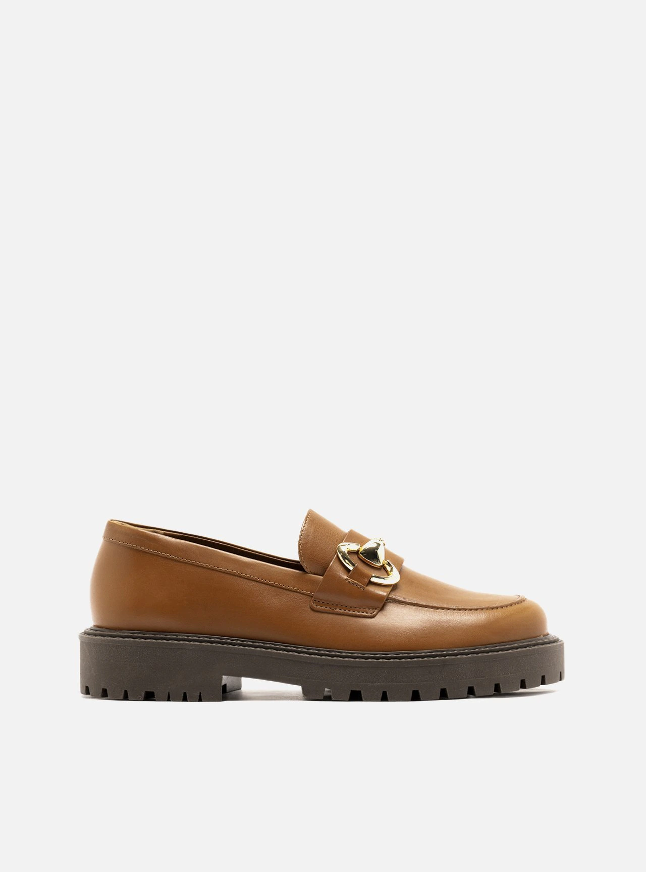 Mocassim Marrom Couro Tratorado Bridão Metal