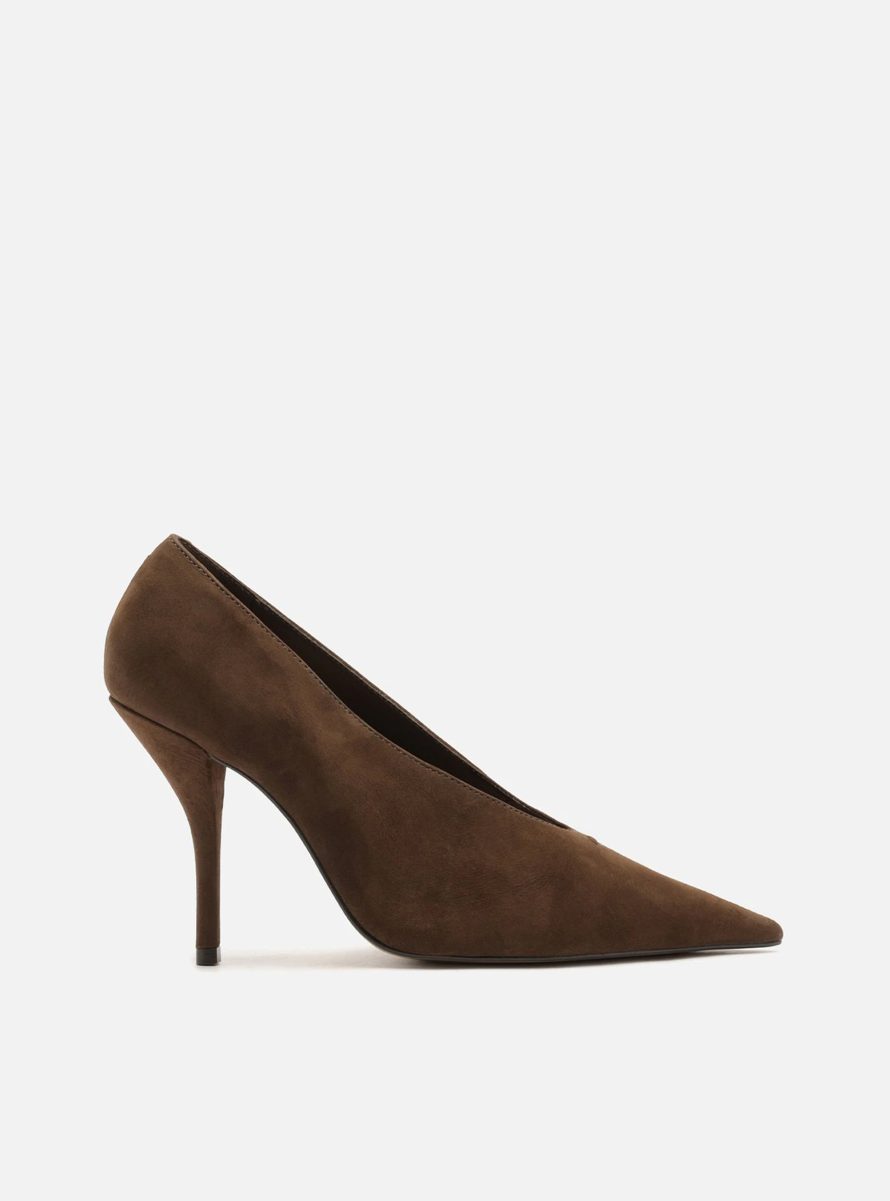 Scarpin Marrom Nobuck Salto Alto Fino Recorte V