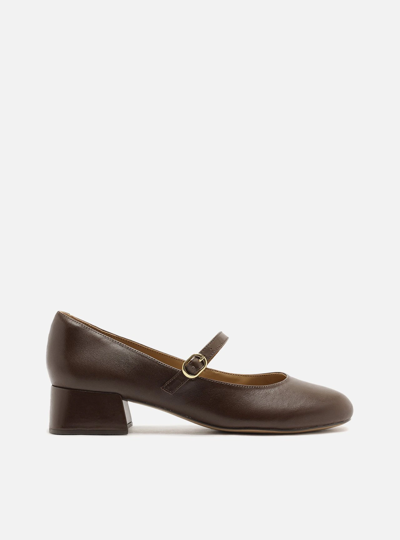 Scarpin Marrom Couro Salto Bloco Fivela