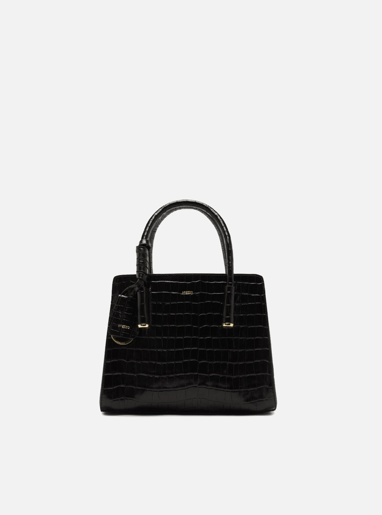 Bolsa Tote Preta Couro Pequena Croco