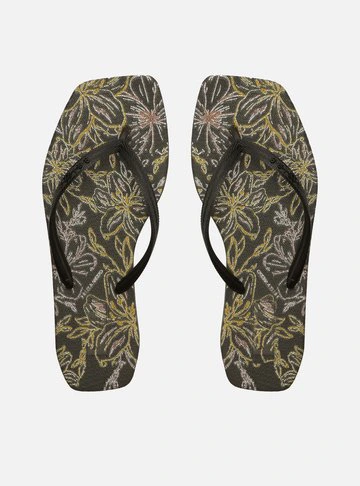 Chinelo de Dedo Preto Square Flores