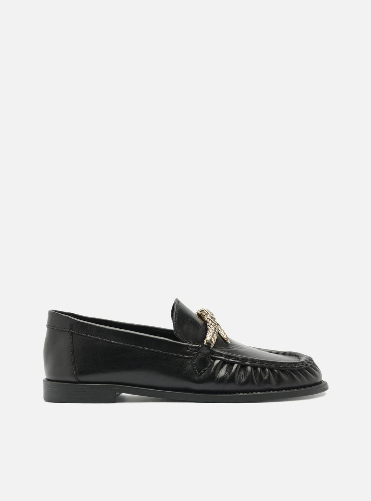 Mocassim Preto Couro Metal Snake