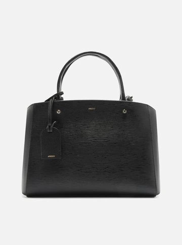 Bolsa Tote Preta Couro Wave Bella Média