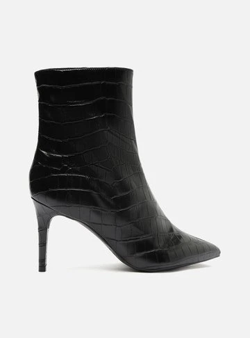 Bota Preta Croco Cano Médio Salto Fino