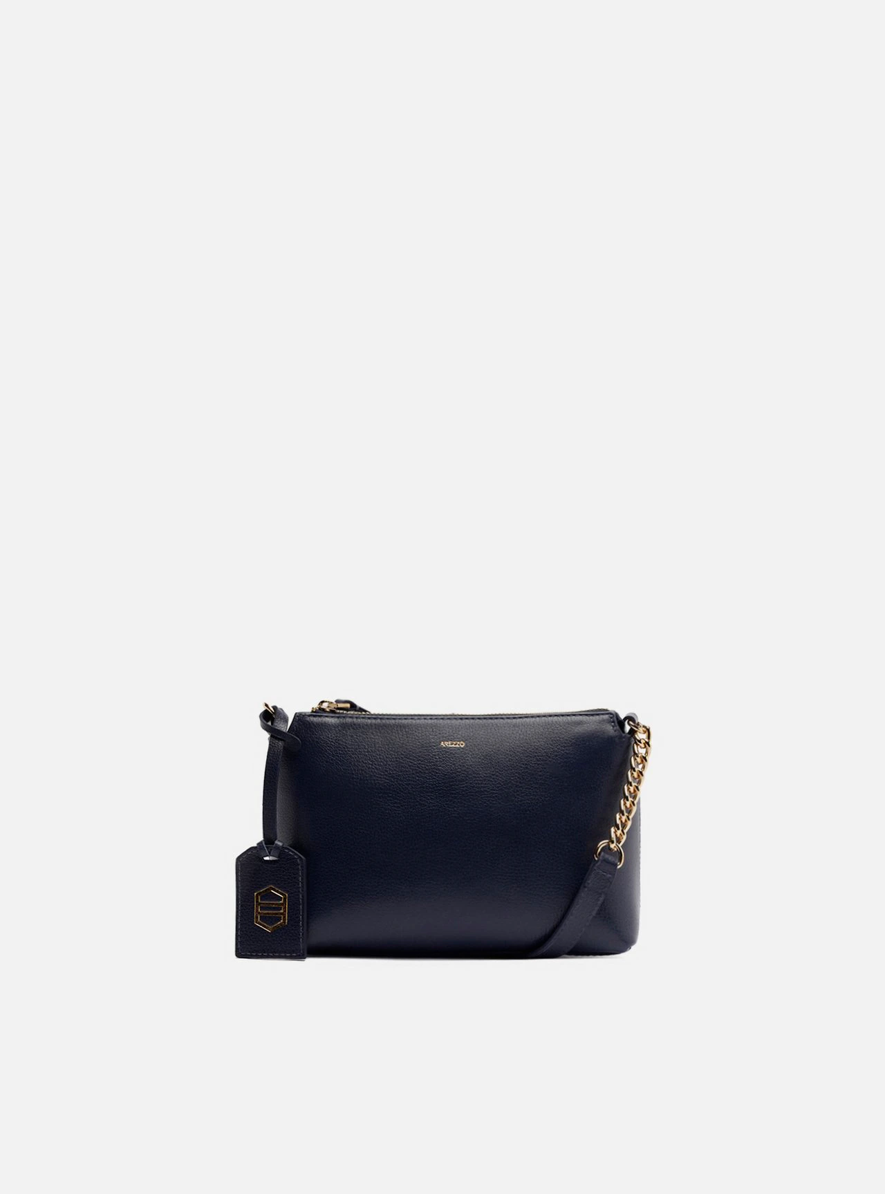Bolsa Tiracolo Azul Couro Pequena Alça Corrente