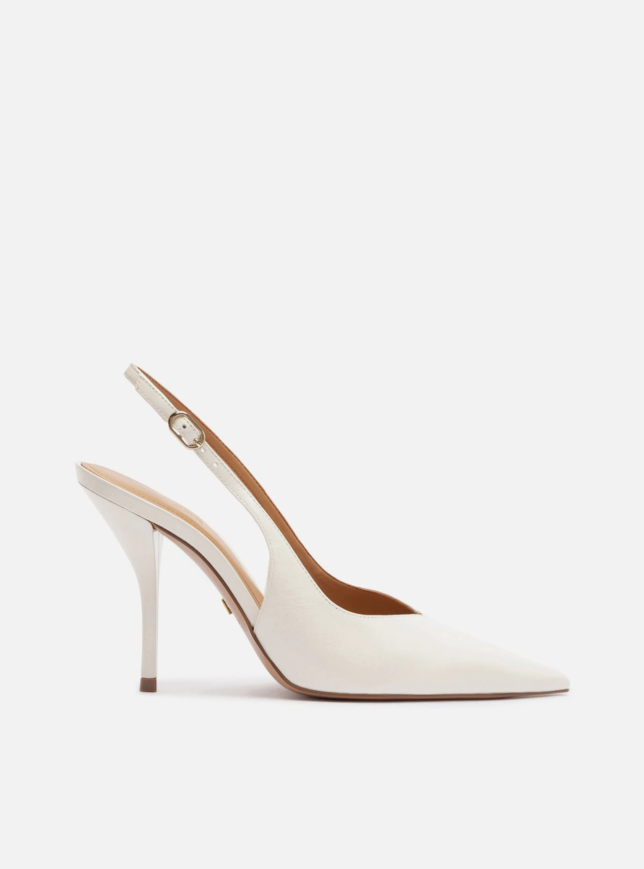 Scarpin Branco Couro Salto Fino Slingback