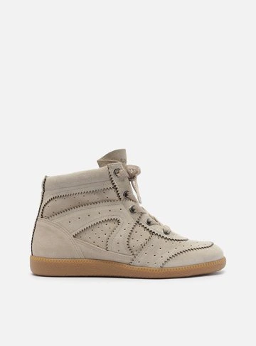 Tênis Sneaker Nude Camurça Cano Médio Amarração