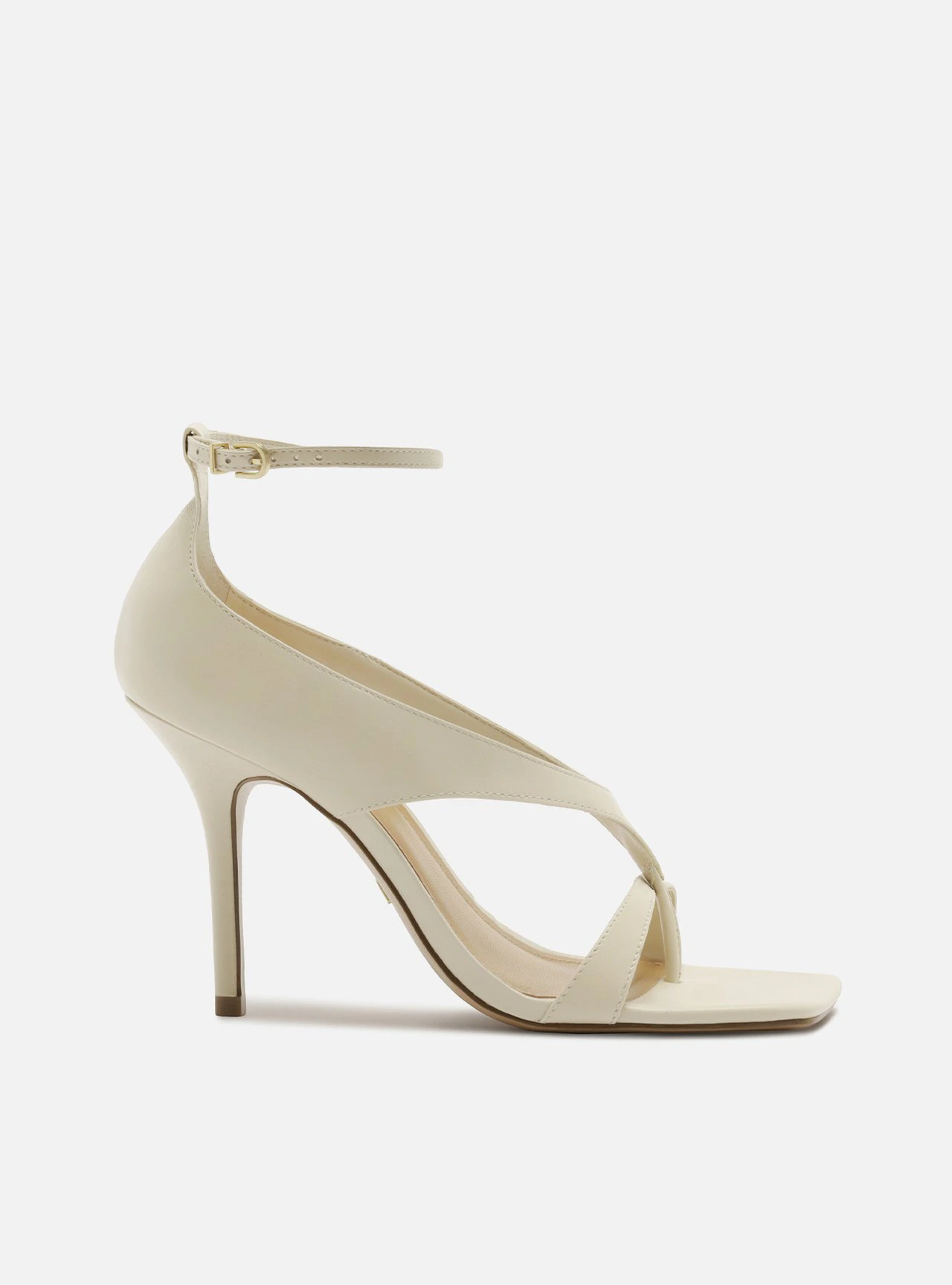 Sandália Off White Couro Salto Alto Thong Fechada