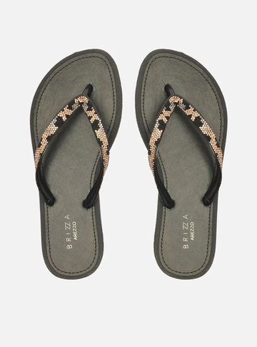 Chinelo de Dedo Preto Print Recouro Essential Strass