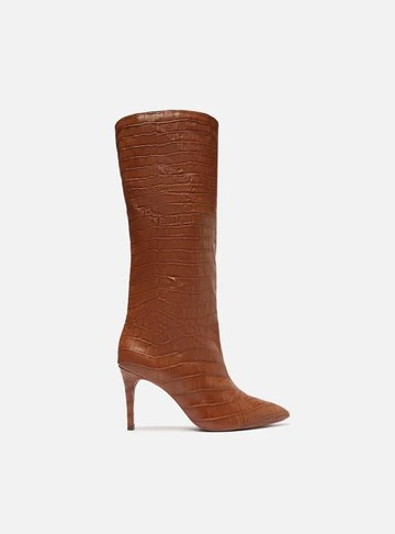 Bota Marrom Croco Cano Alto Miranda