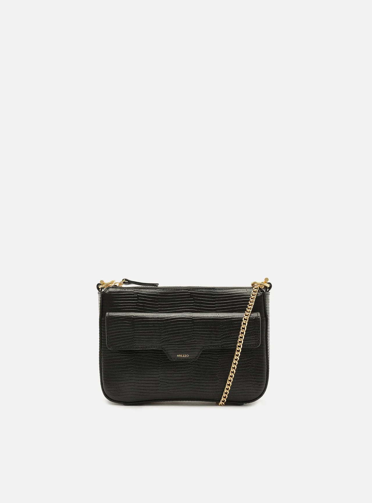 Bolsa Tiracolo Preta Couro Pequena Corrente