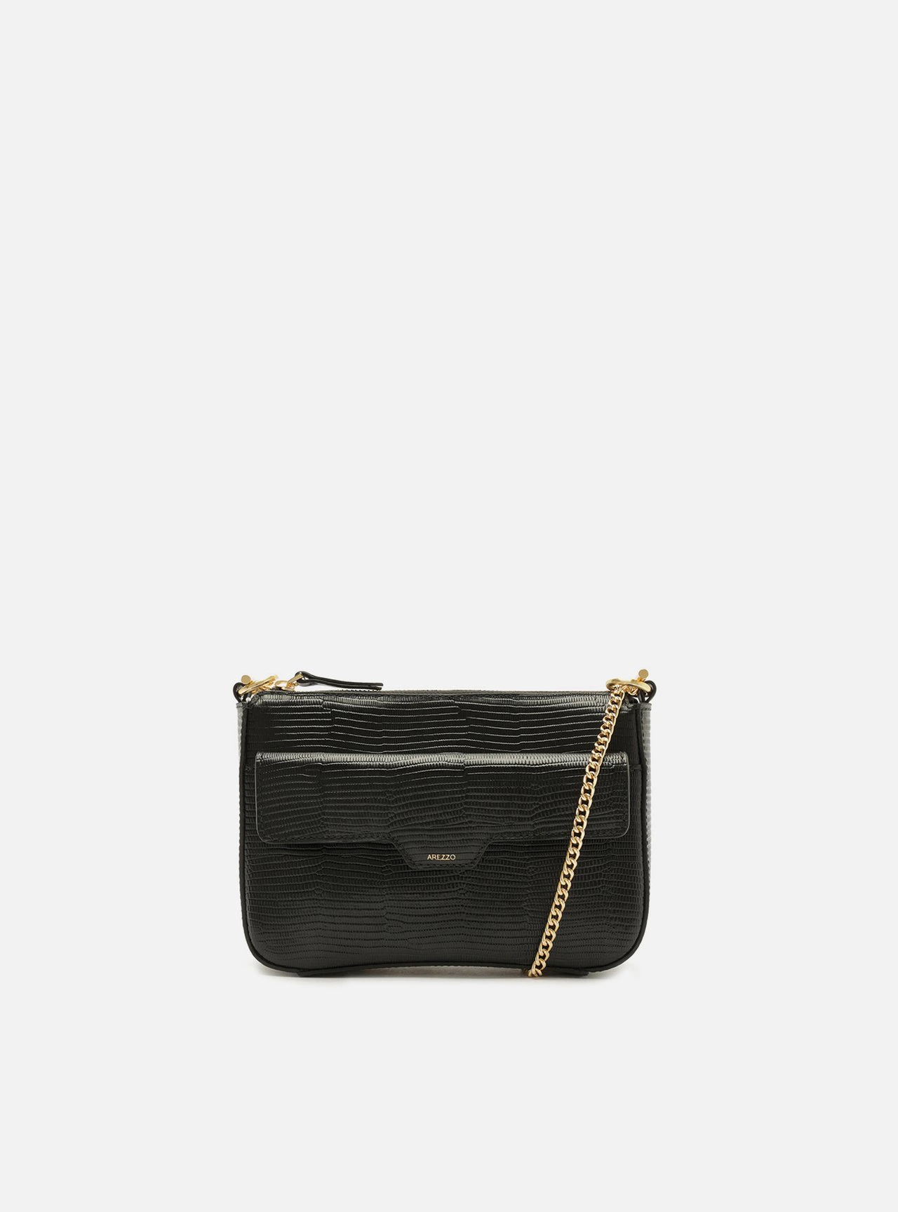 Bolsa Tiracolo Preta Couro Pequena Corrente