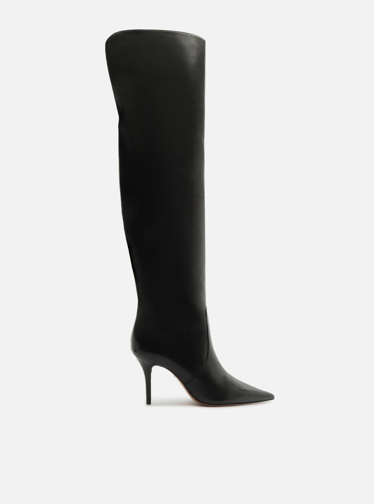 Bota Preta Couro Over Knee Salto Fino
