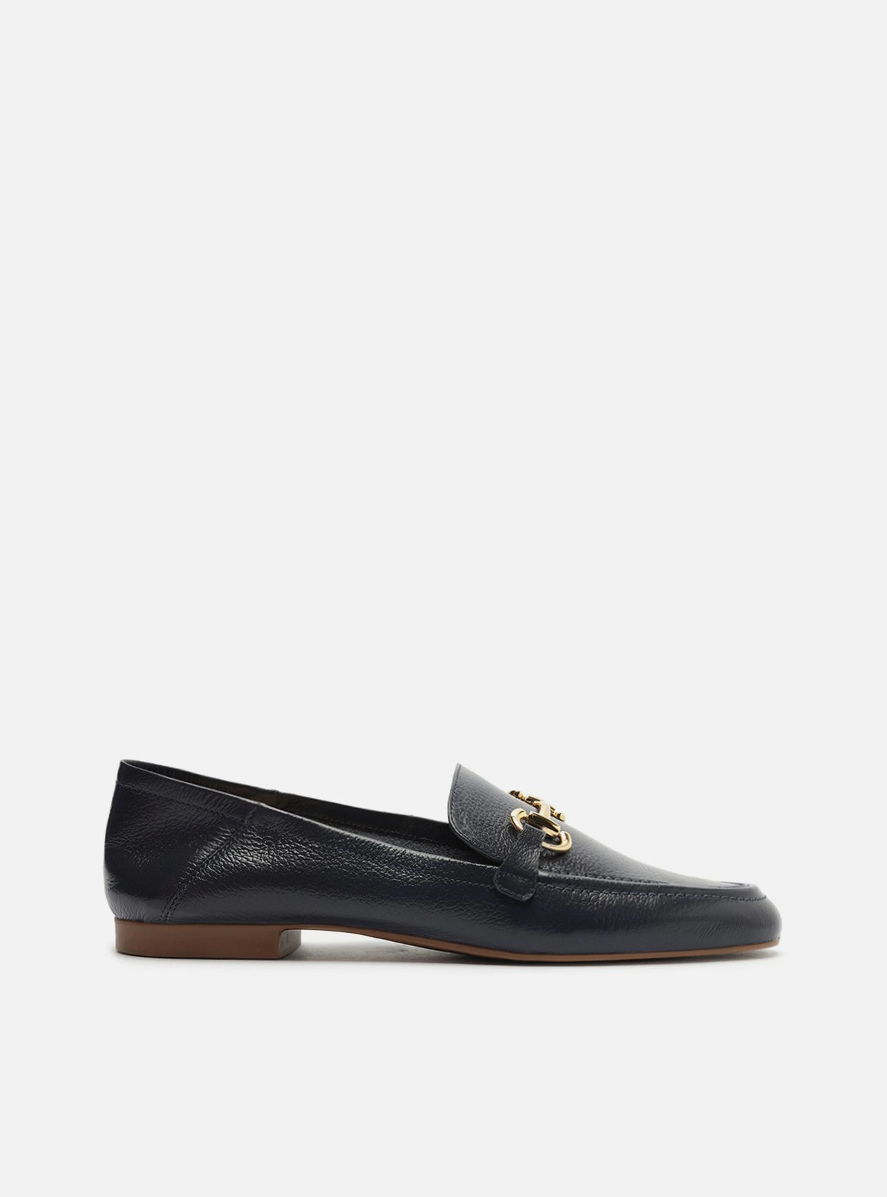 Mocassim Azul Couro Bridão Metálico Luma
