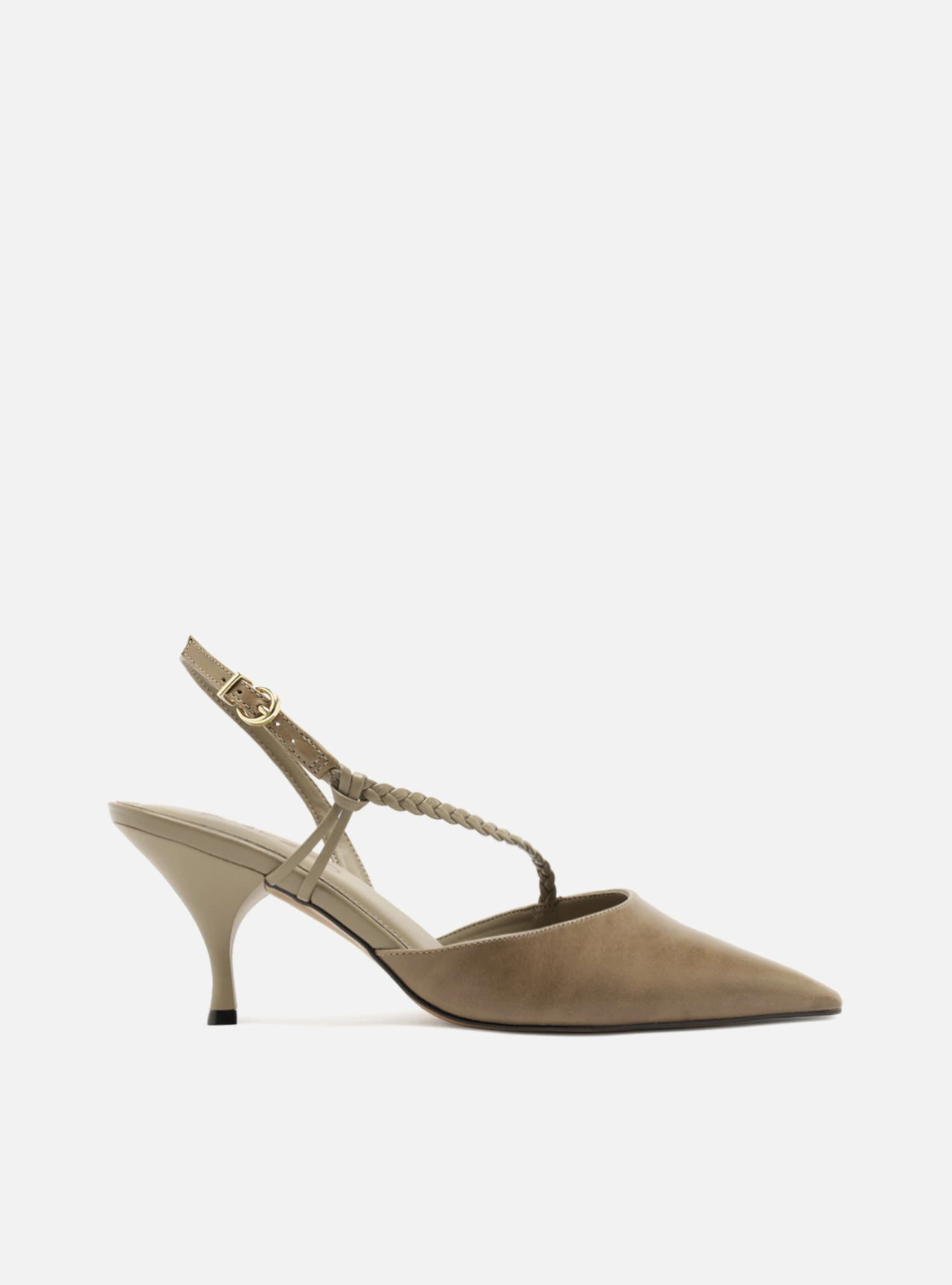 Scarpin Marrom Salto Bloco Tiras Trançadas Slingback