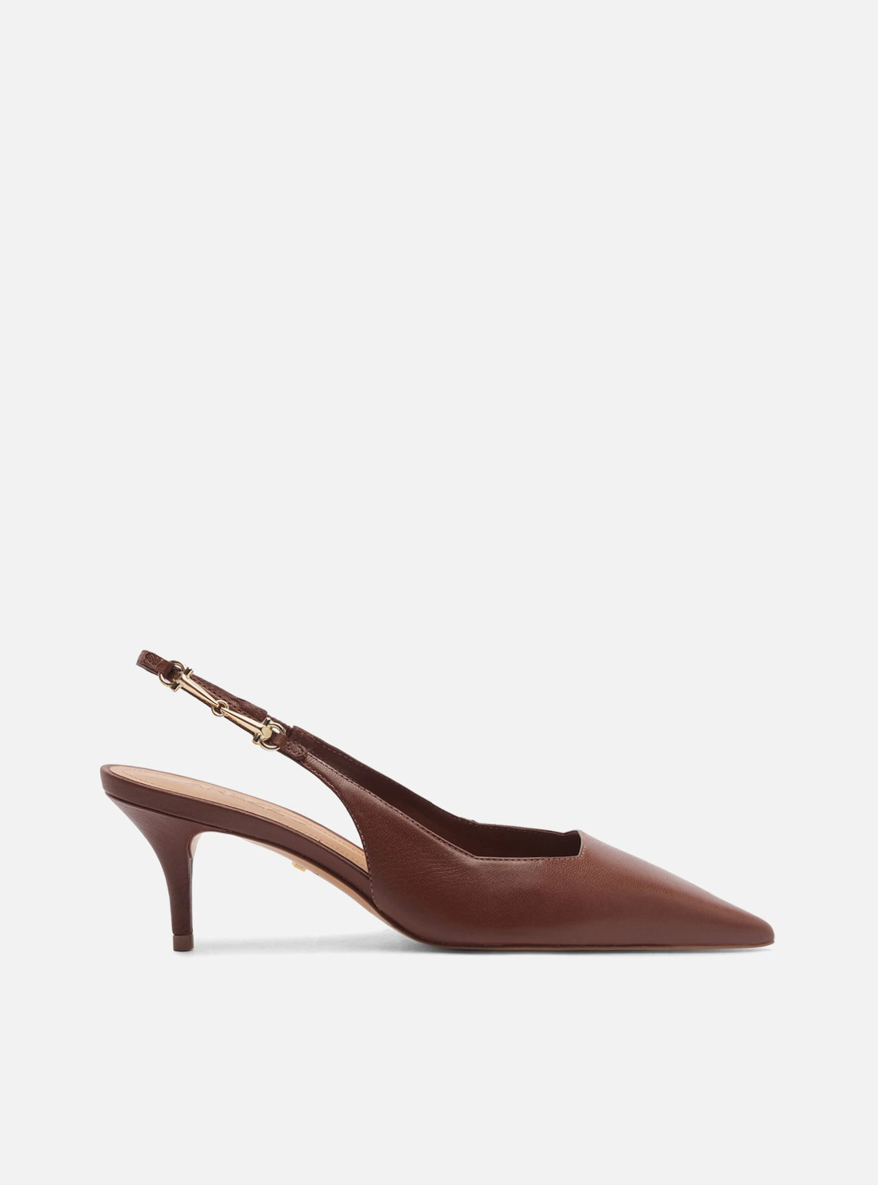 Scarpin Marrom Couro Slingback Metal